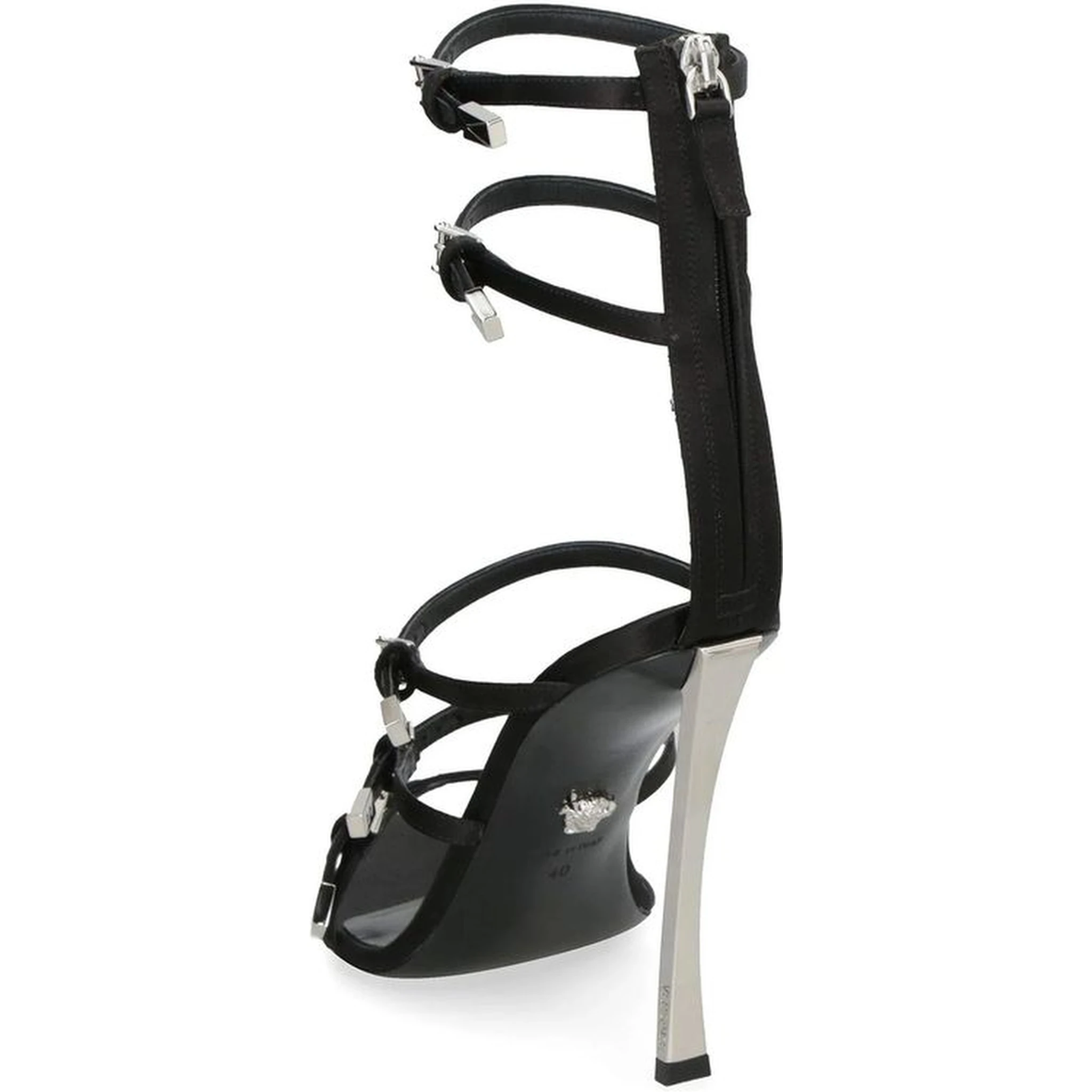 Black Calfskin Stiletto Heel Sandals