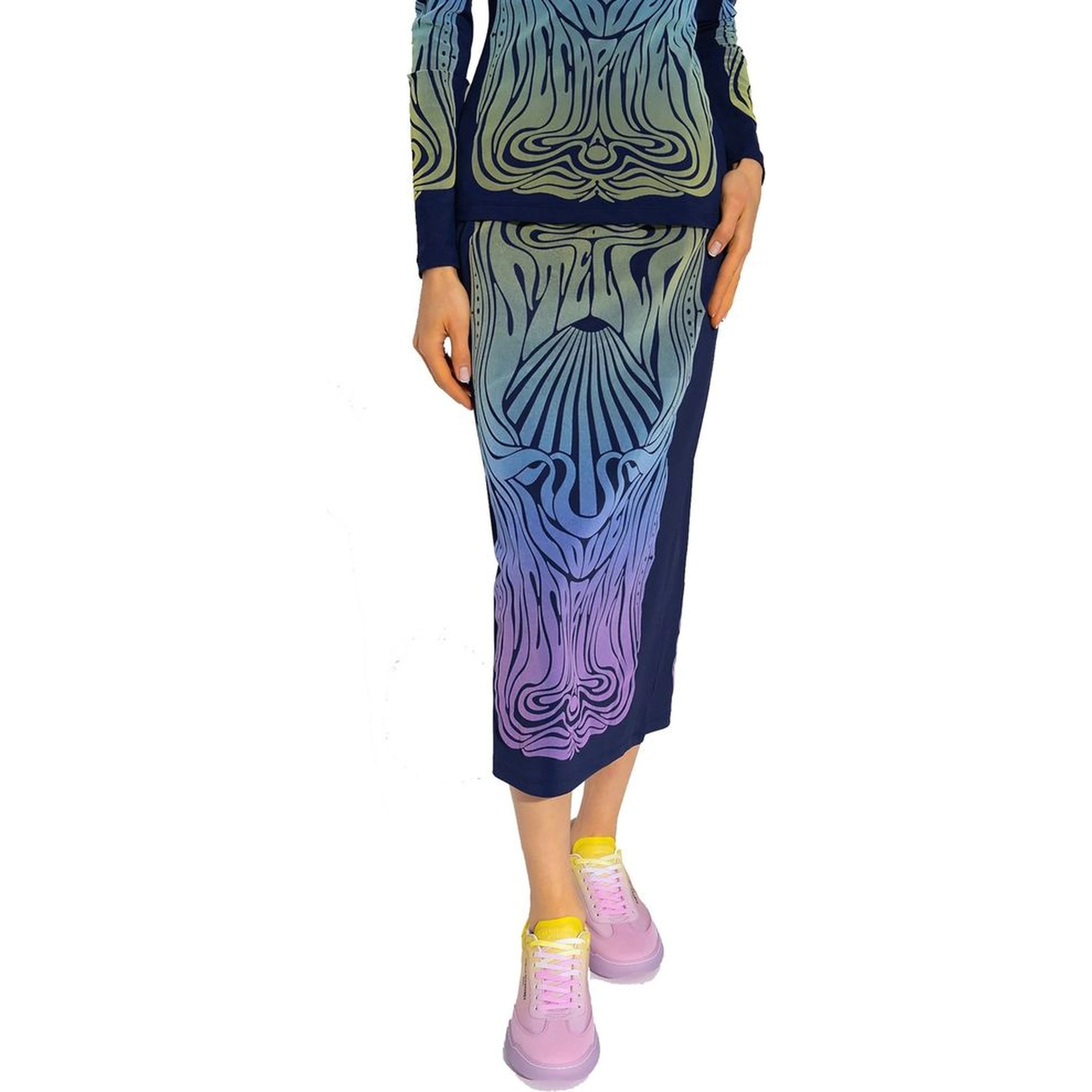 Blue Polyamide Midi Skirt