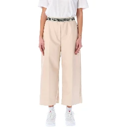 Beige Viscose Cropped Pants