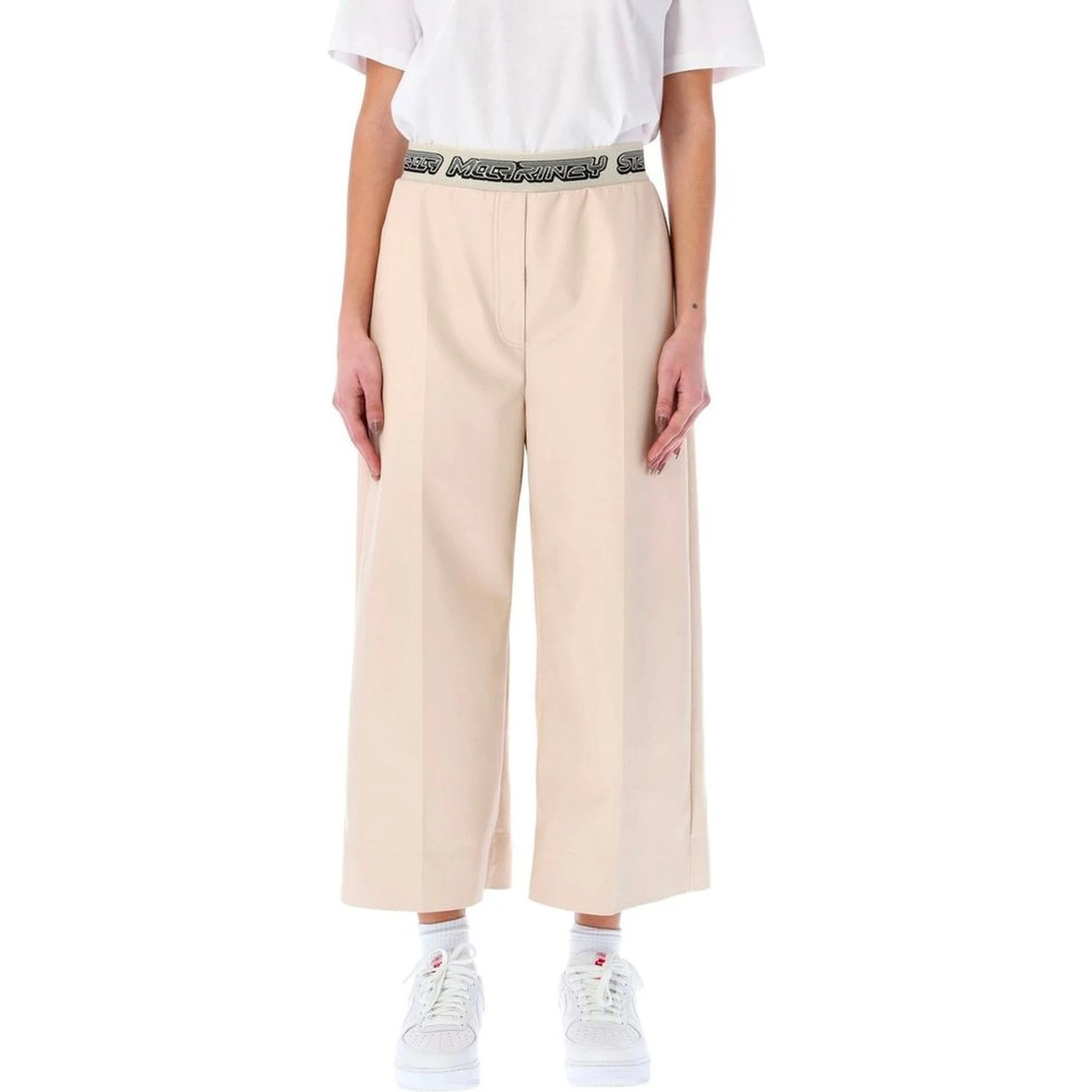 Beige Viscose Cropped Pants