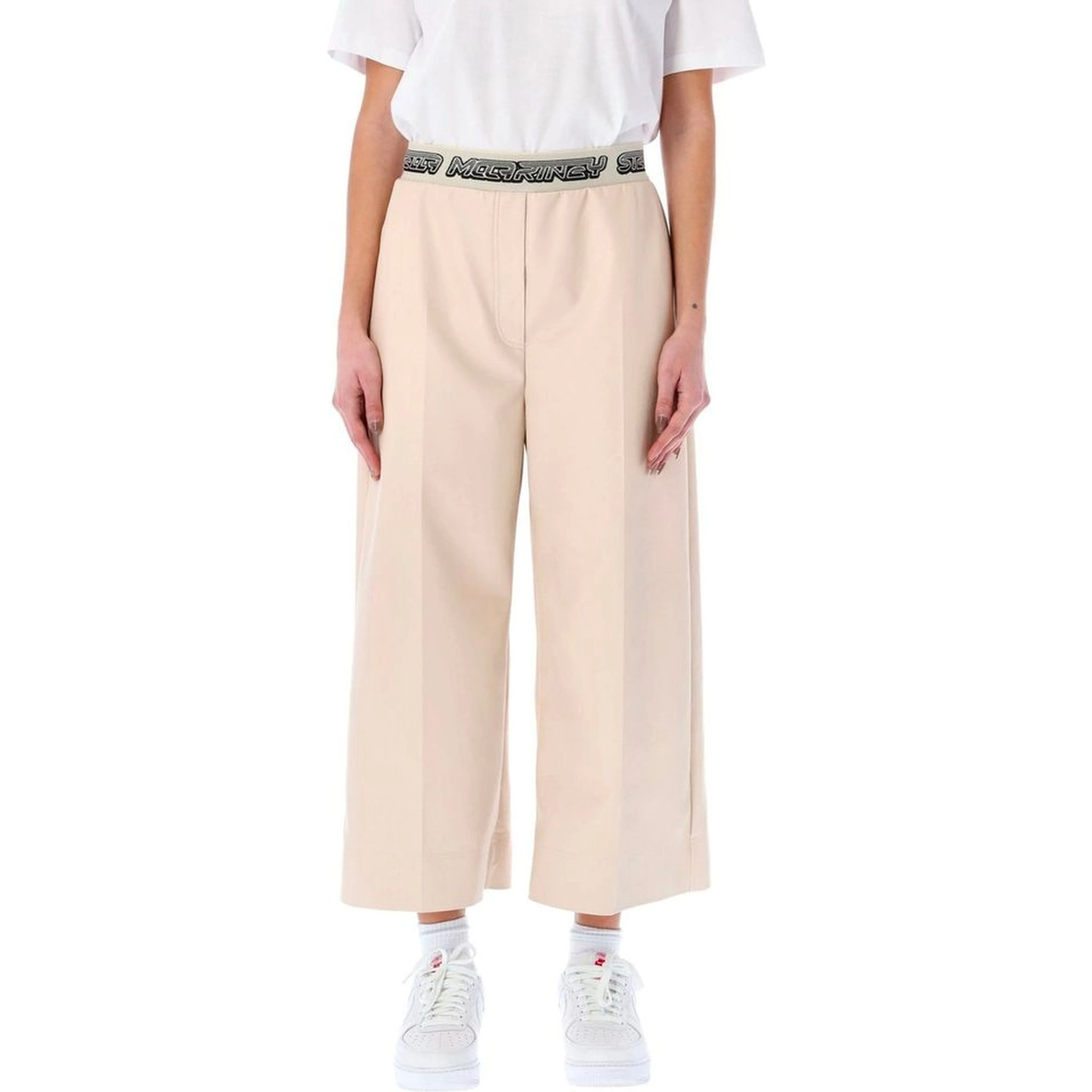 Beige Viscose Cropped Pants
