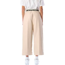 Beige Viscose Cropped Pants