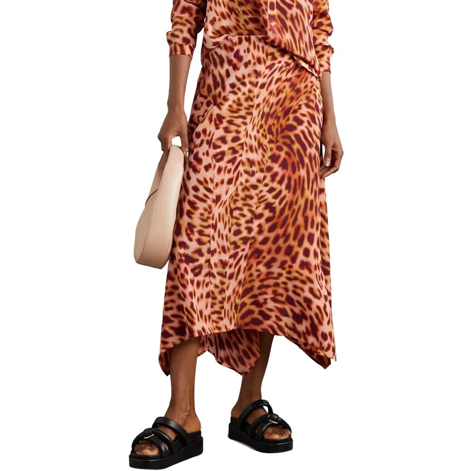 Orange Silk Midi Skirt