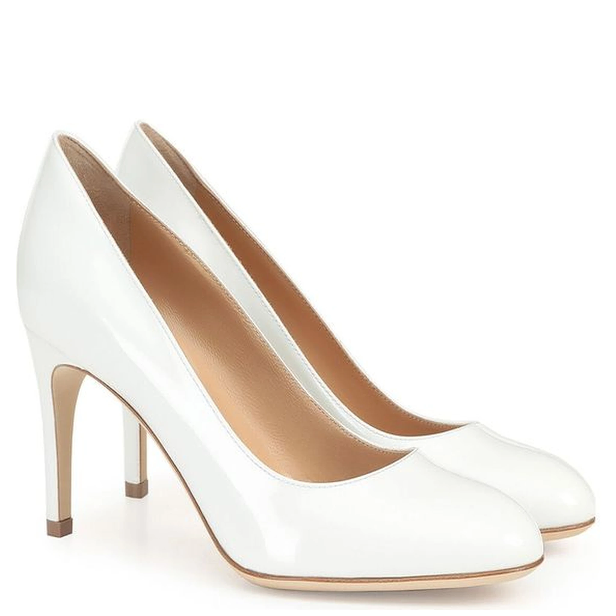 White Calfskin High Heel Pumps
