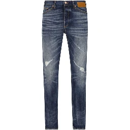 بنطلون جينز أزرق قطني بقصة مستقيمة