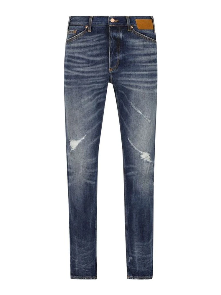 Blue Cotton Straight-Leg Jeans