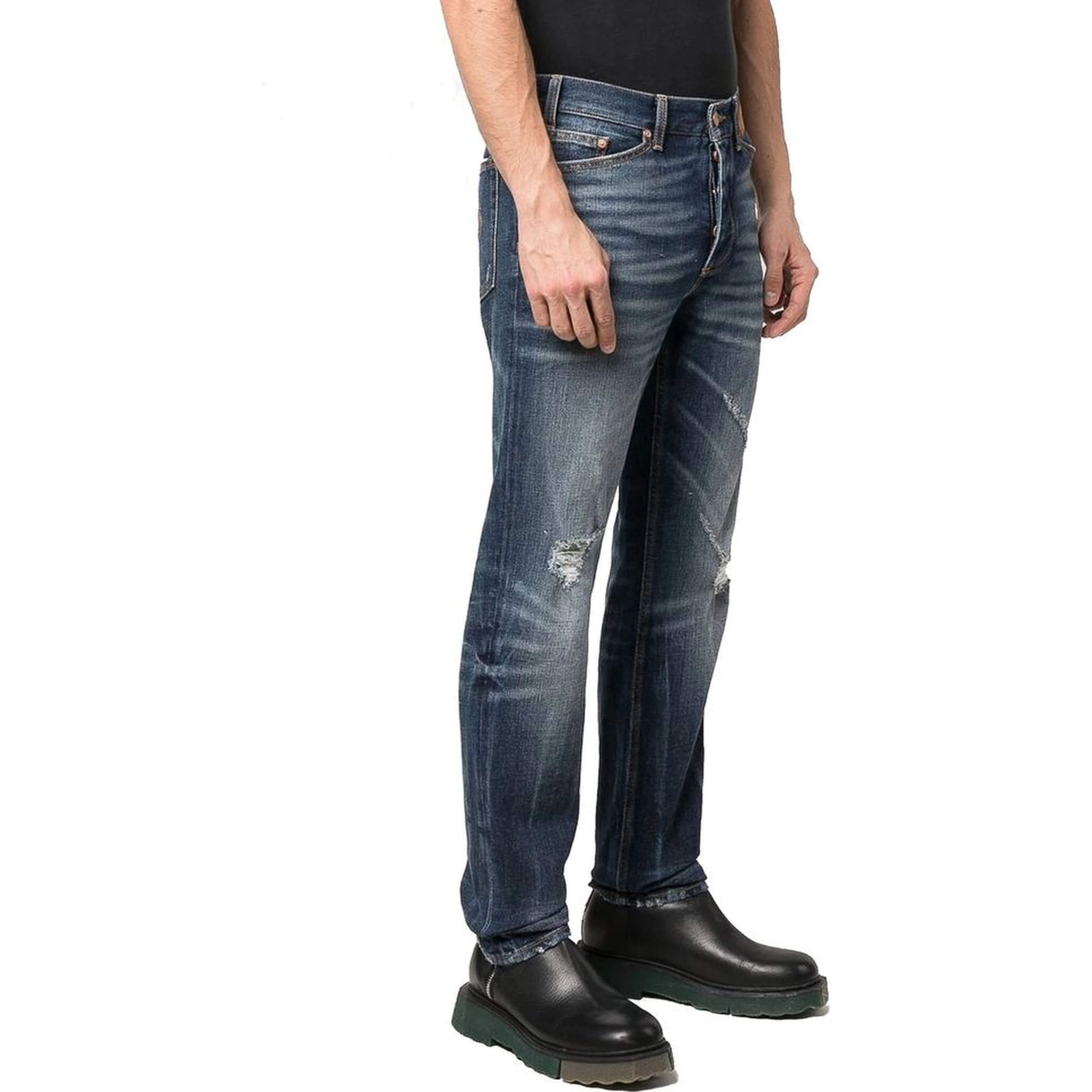 Blue Cotton Straight-Leg Jeans