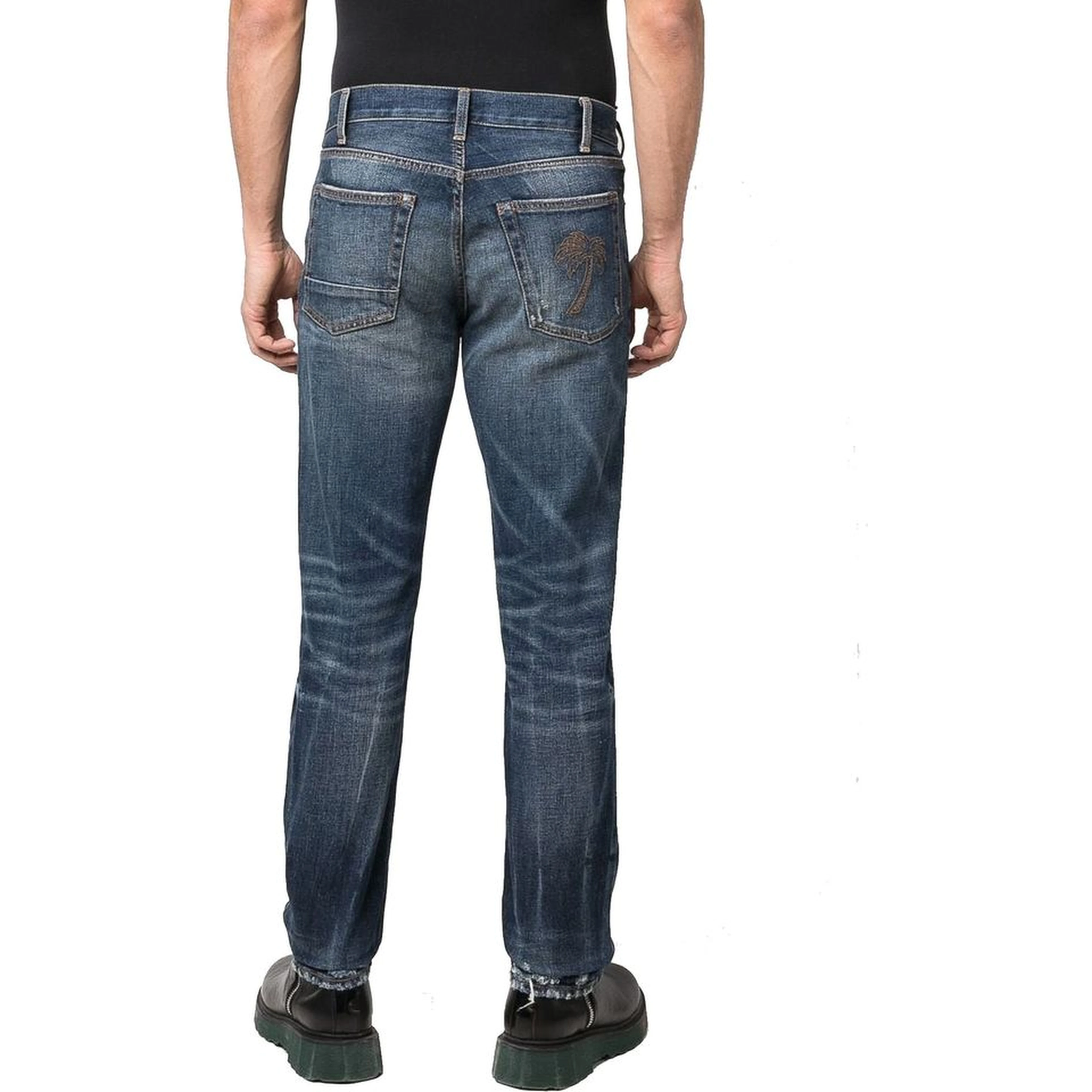 Blue Cotton Straight-Leg Jeans