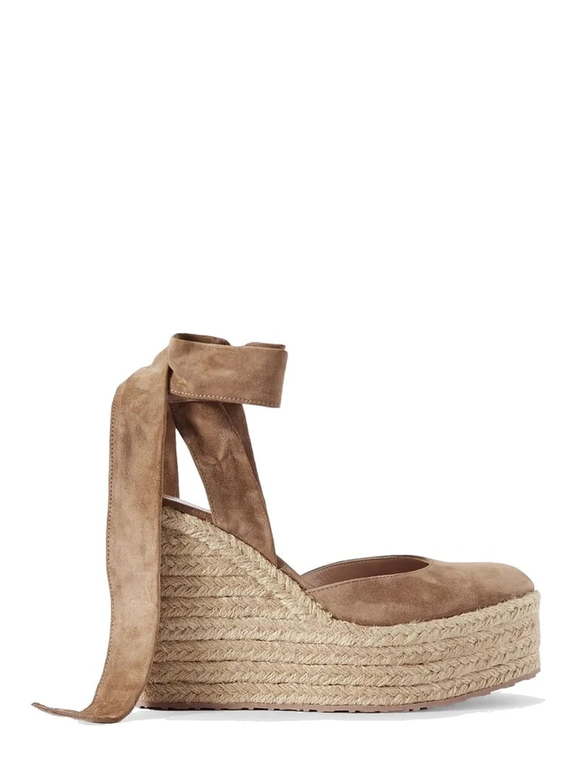 Beige Calfskin Wedge Sandals