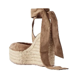 Beige Calfskin Wedge Sandals