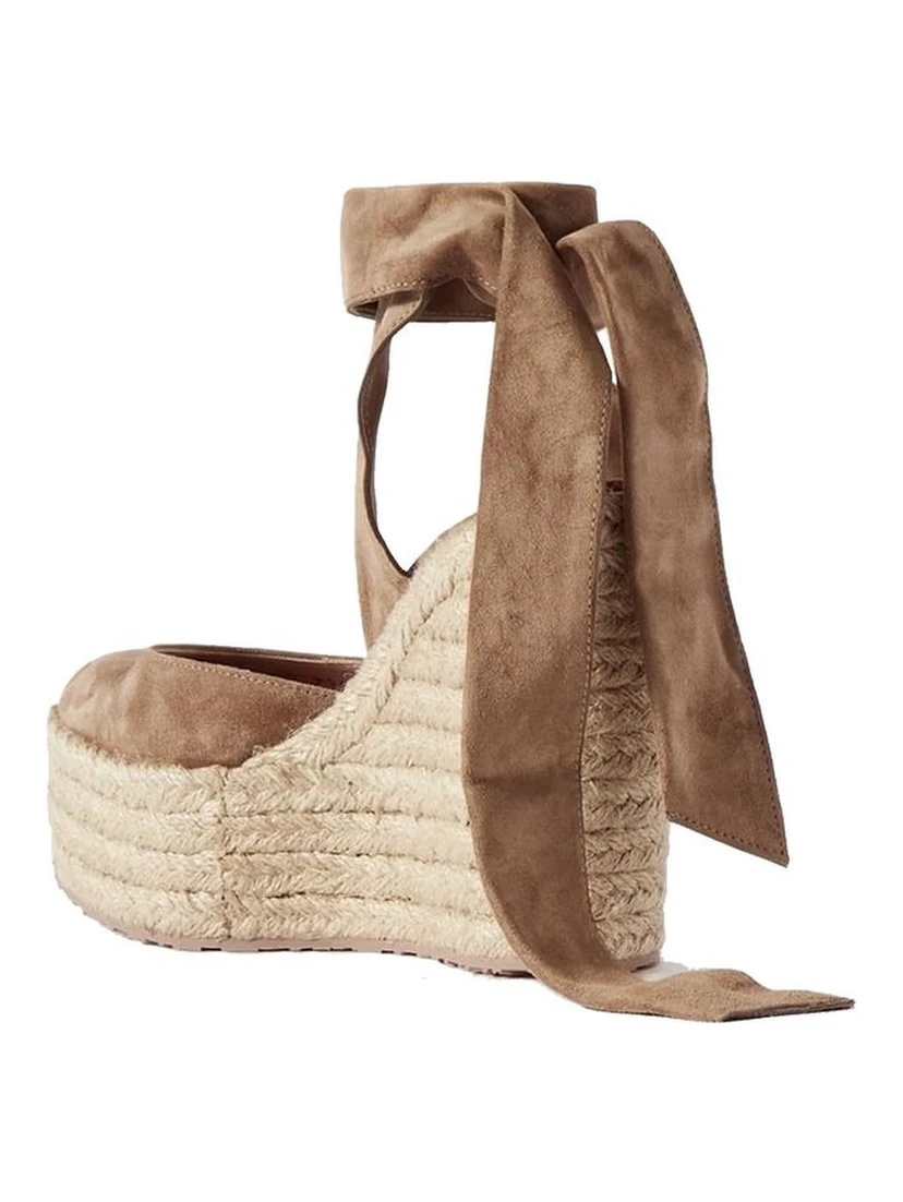Beige Calfskin Wedge Sandals