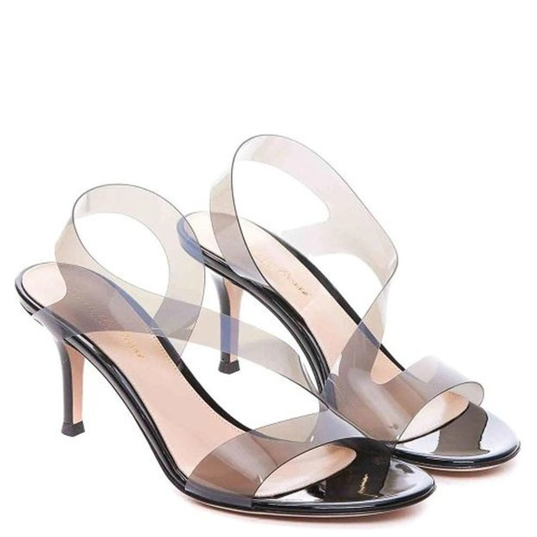 Black Rubber Stiletto Heel Sandals