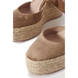 Beige Calfskin Wedge Sandals