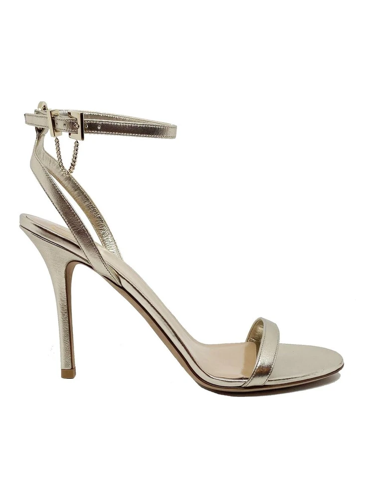 Gold Leather Stiletto Heel Sandals