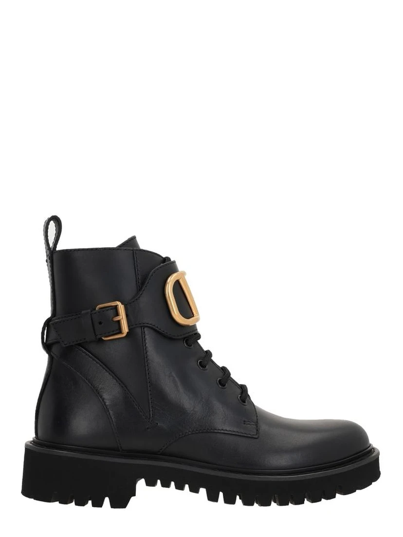 Black Calfskin Lace-Up Boots