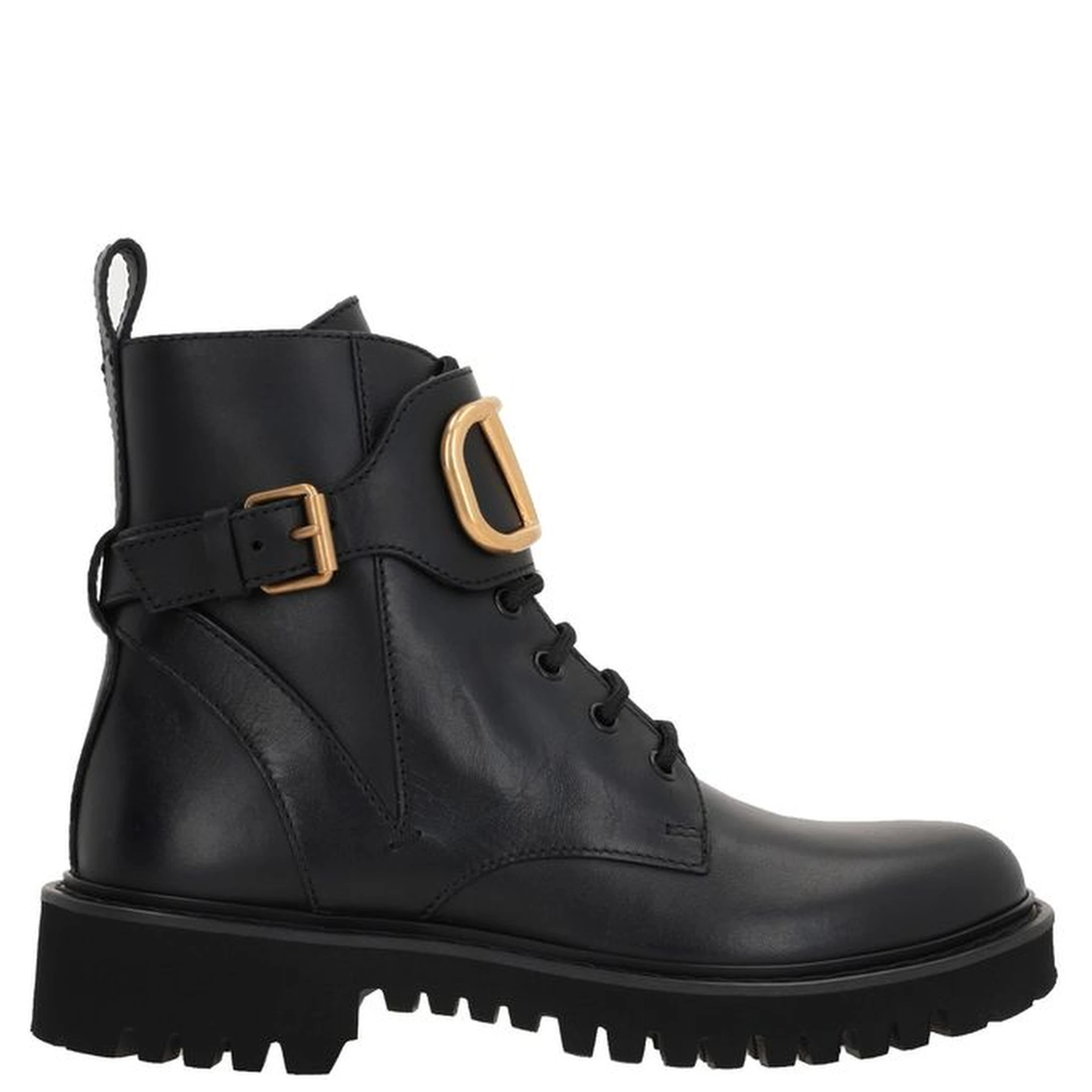 Black Calfskin Lace-Up Boots
