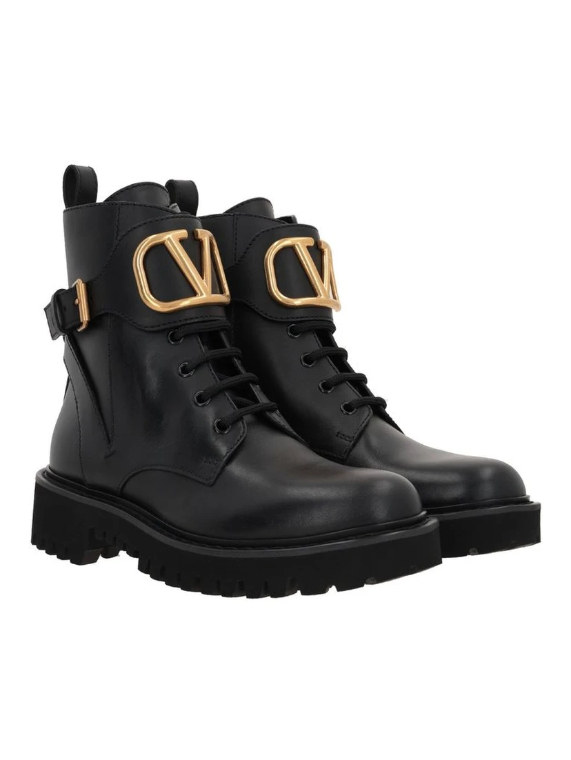 Black Calfskin Lace-Up Boots