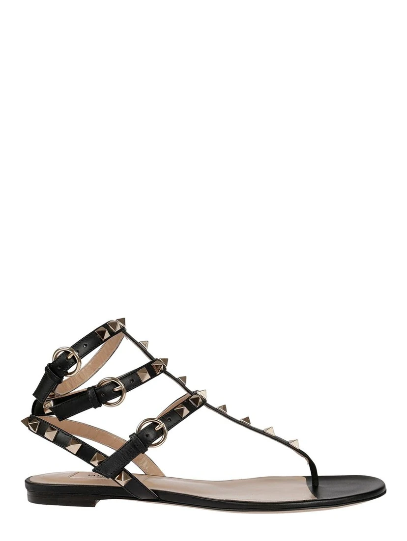 Black Calfskin Flat Sandals