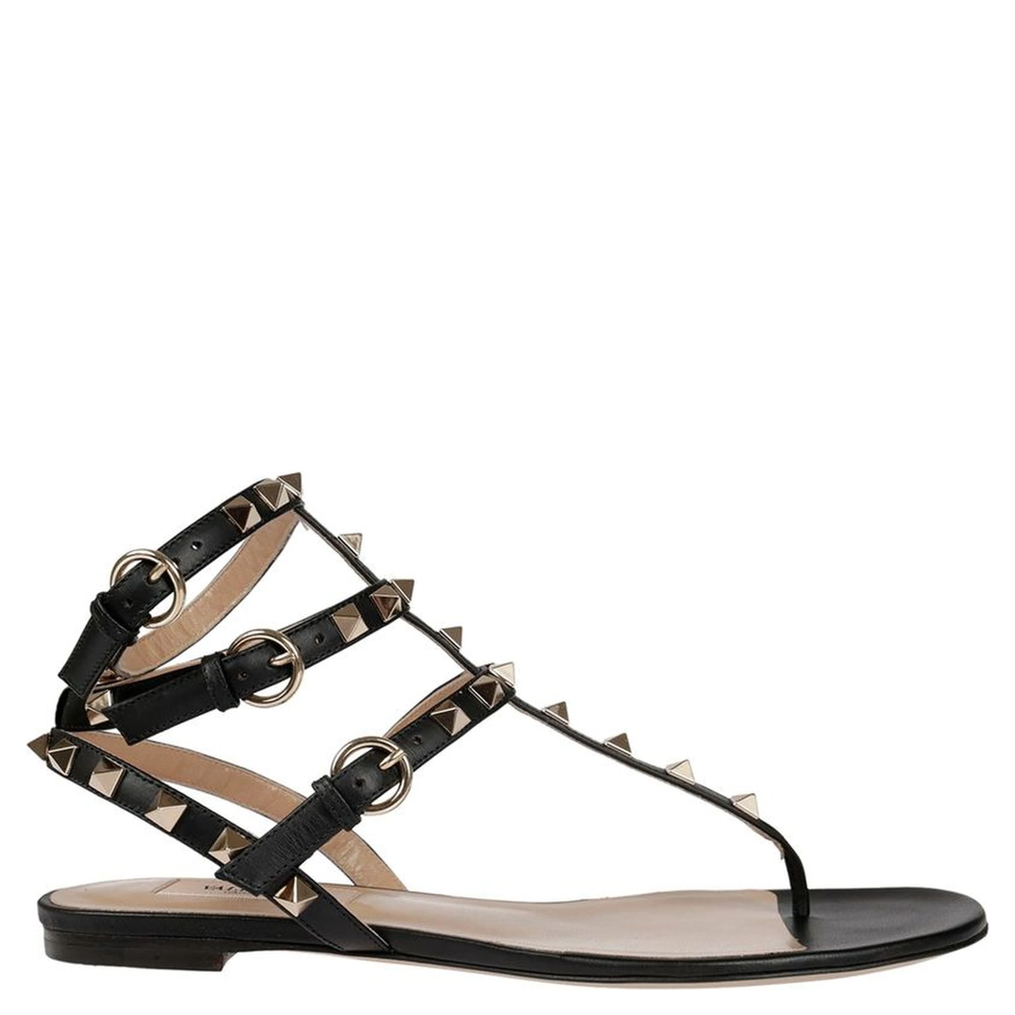 Black Calfskin Flat Sandals