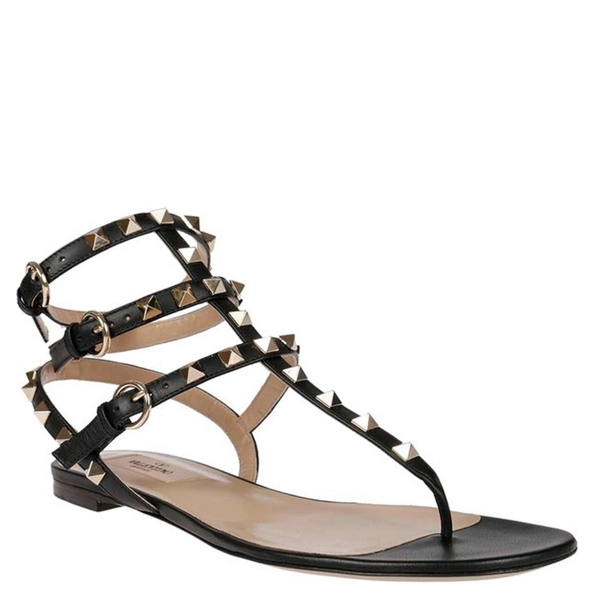 Black Calfskin Flat Sandals