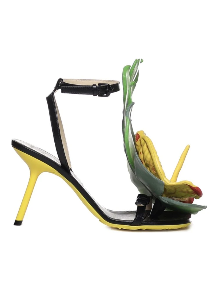 Black Lamb Leather Stiletto Heel Sandals