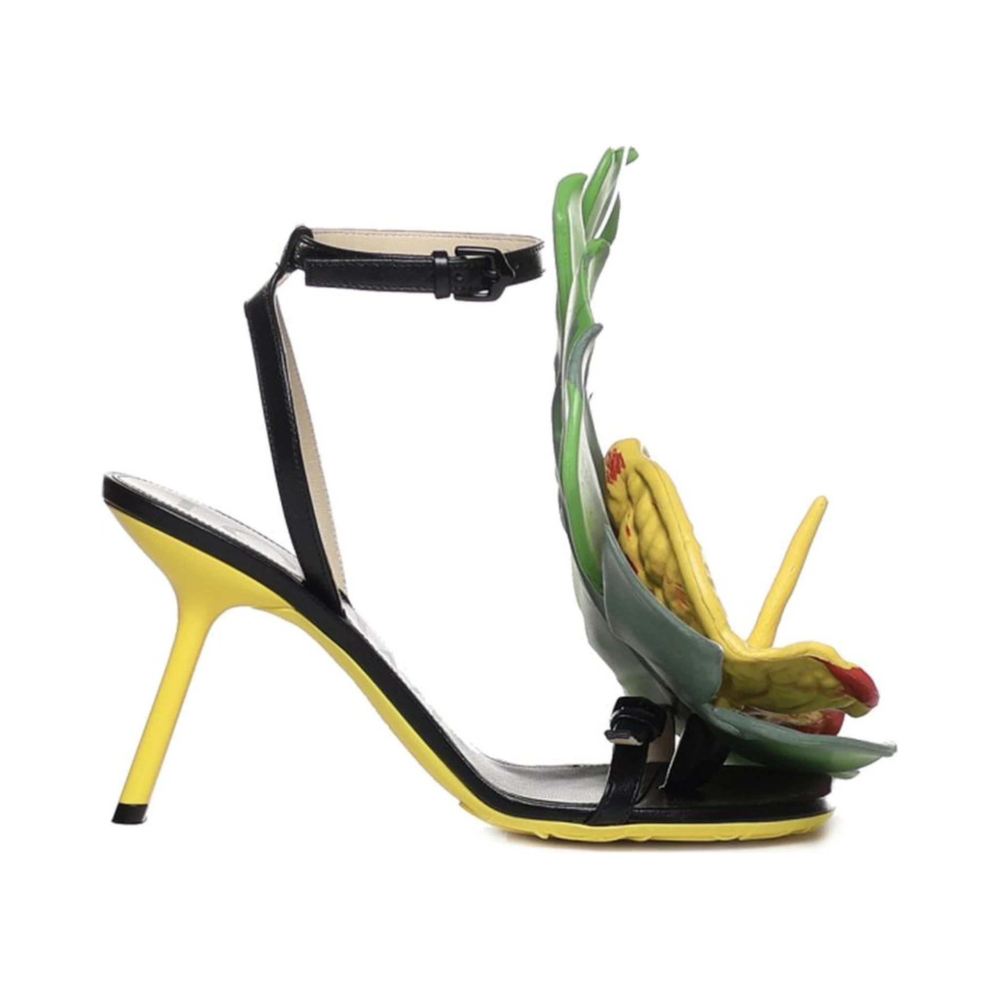 Black Lamb Leather Stiletto Heel Sandals