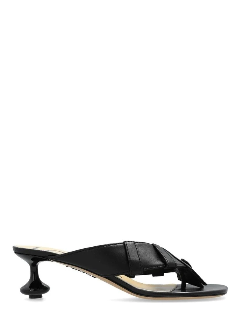 Black Lamb Leather Flat Sandals