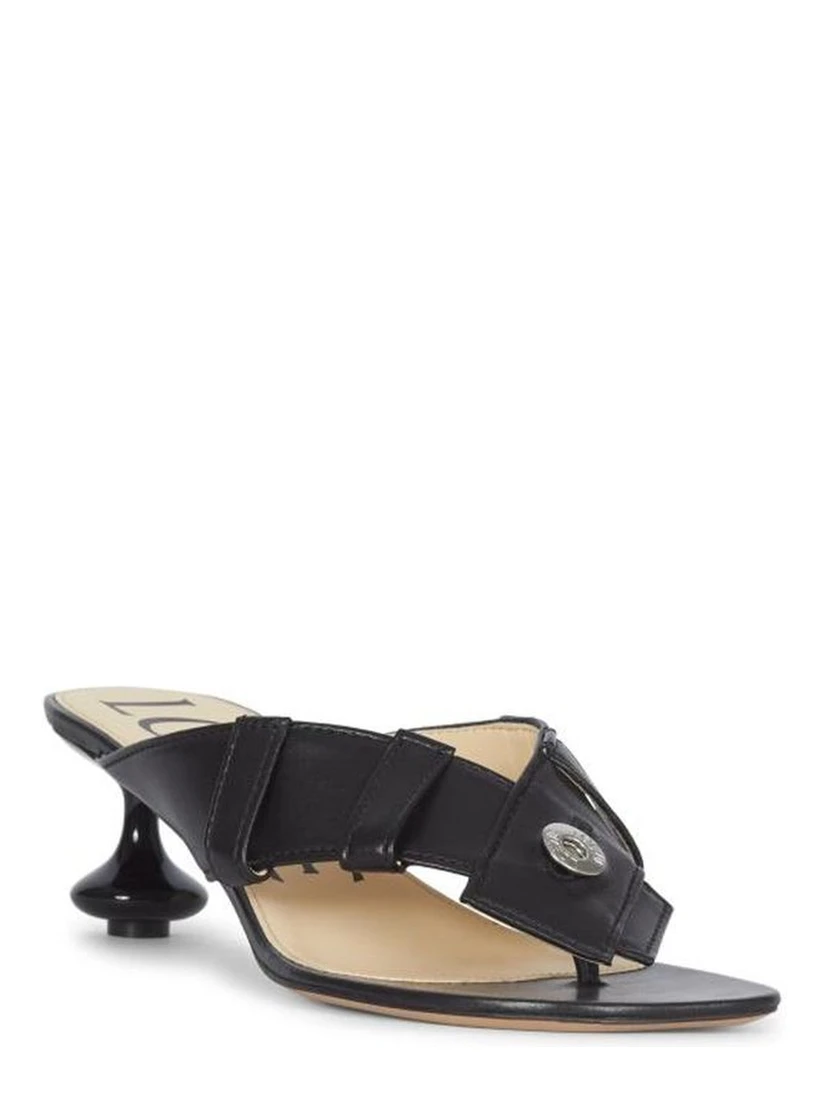 Black Lamb Leather Flat Sandals