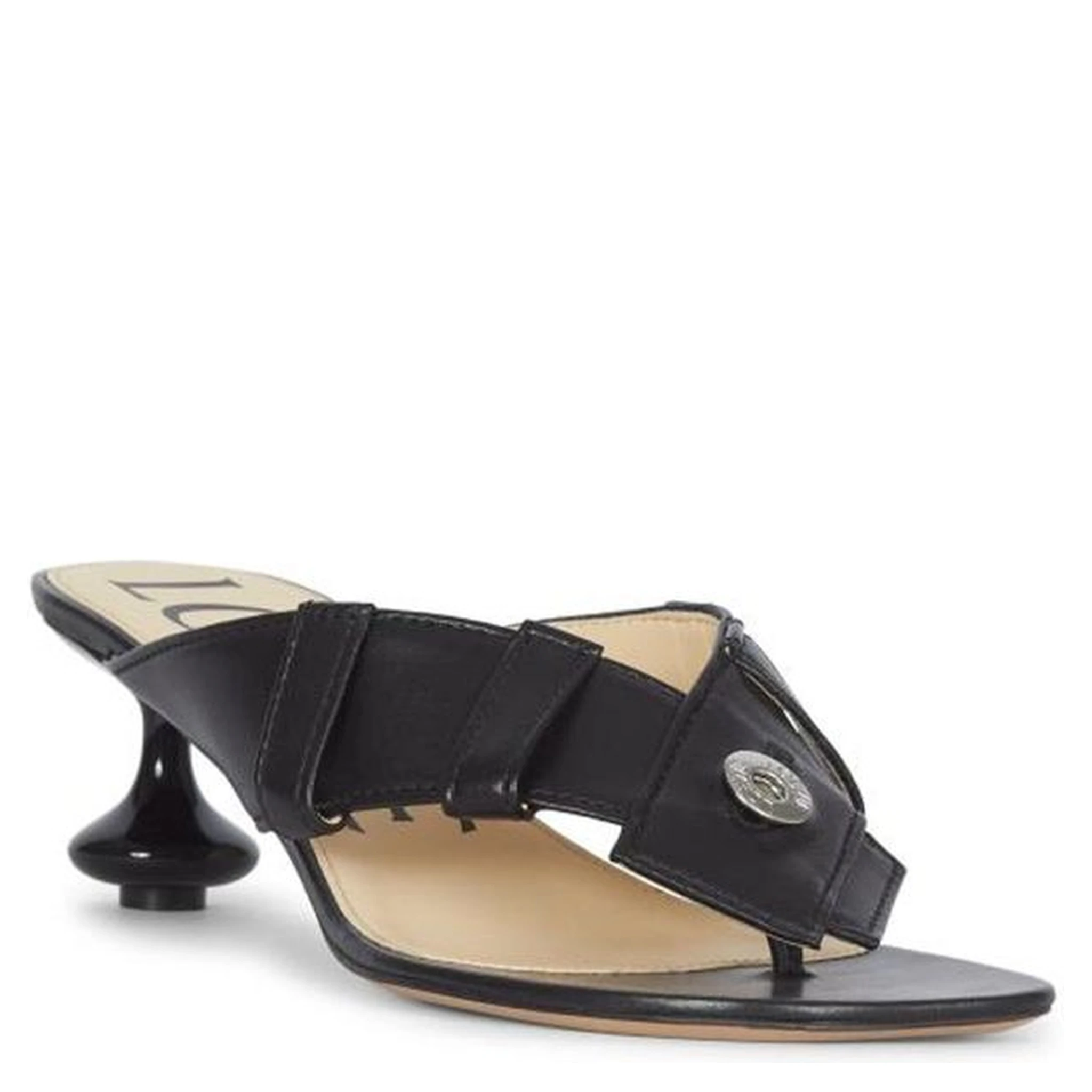 Black Lamb Leather Flat Sandals