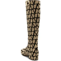 Beige Canvas High Heel Boots