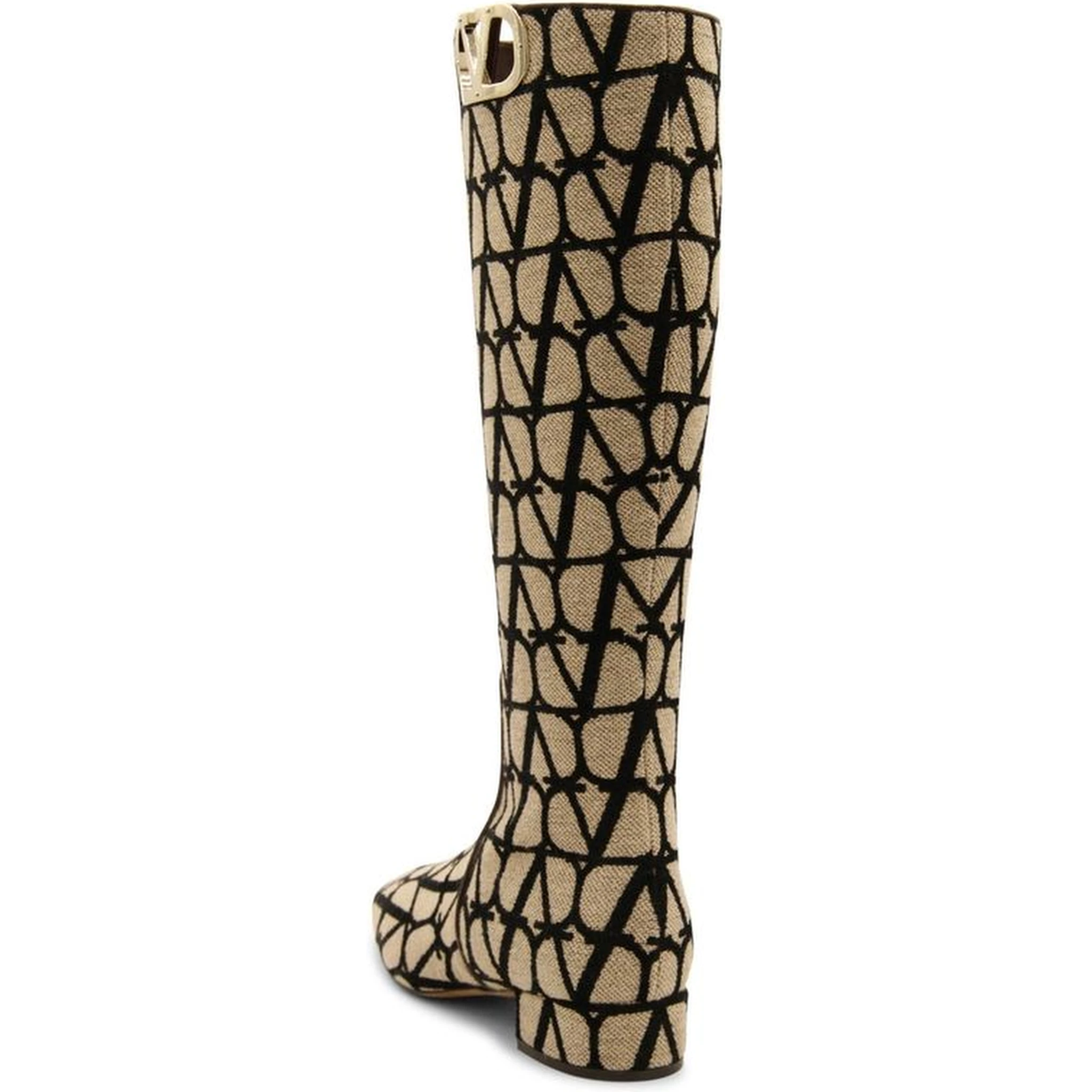 Beige Canvas High Heel Boots