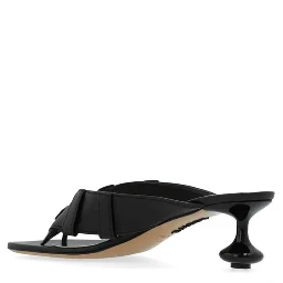 Black Lamb Leather Flat Sandals