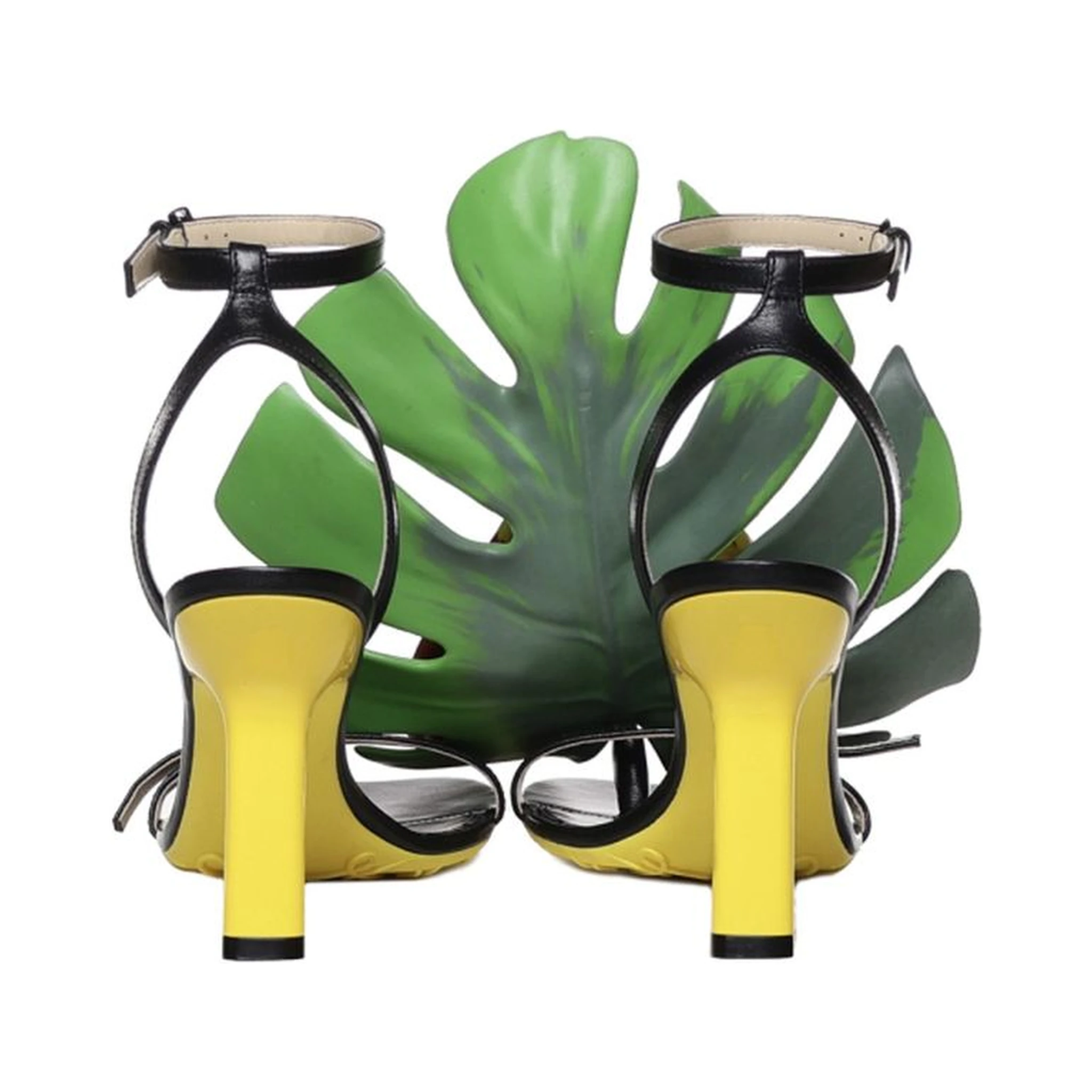 Black Lamb Leather Stiletto Heel Sandals