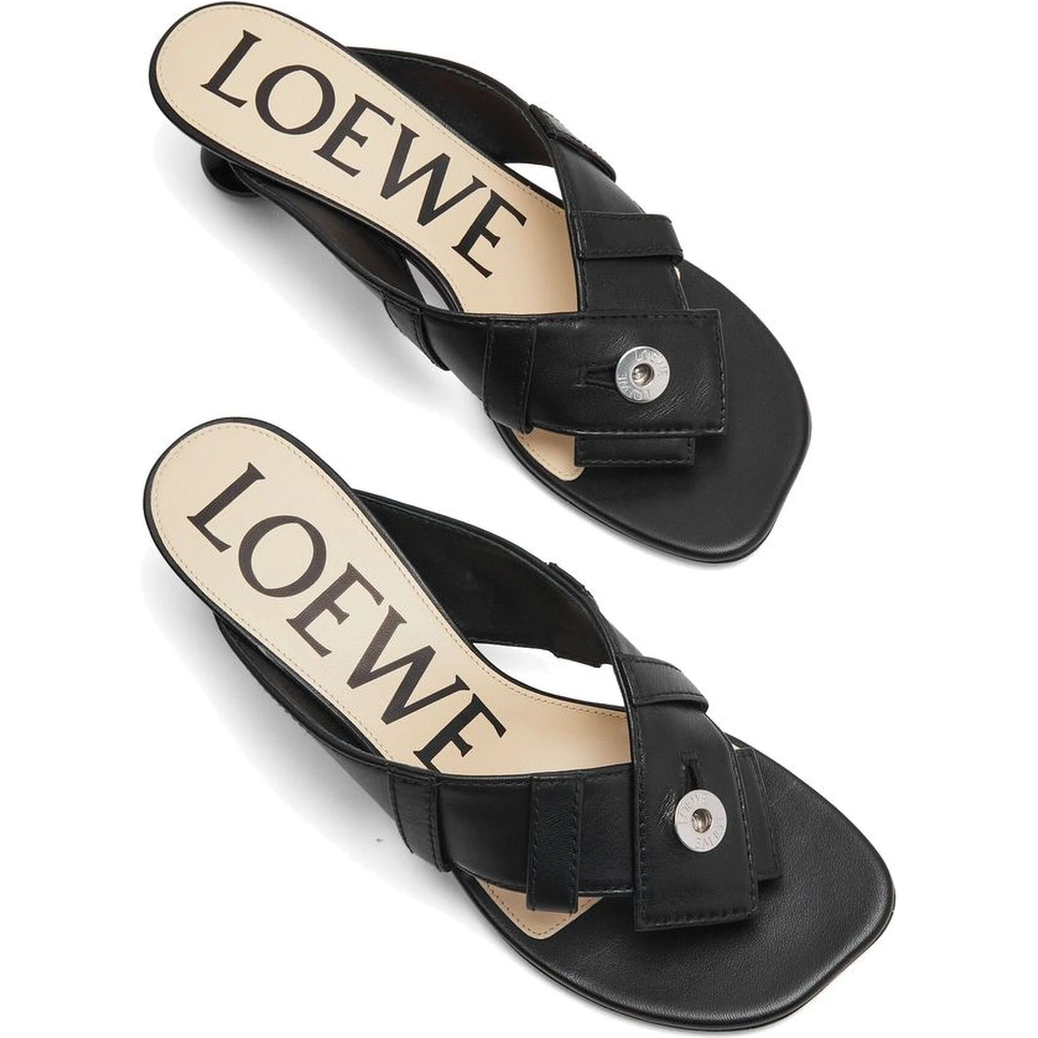Black Lamb Leather Flat Sandals