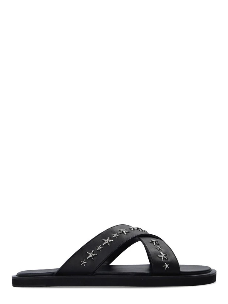 Black Calfskin Flat Sandals