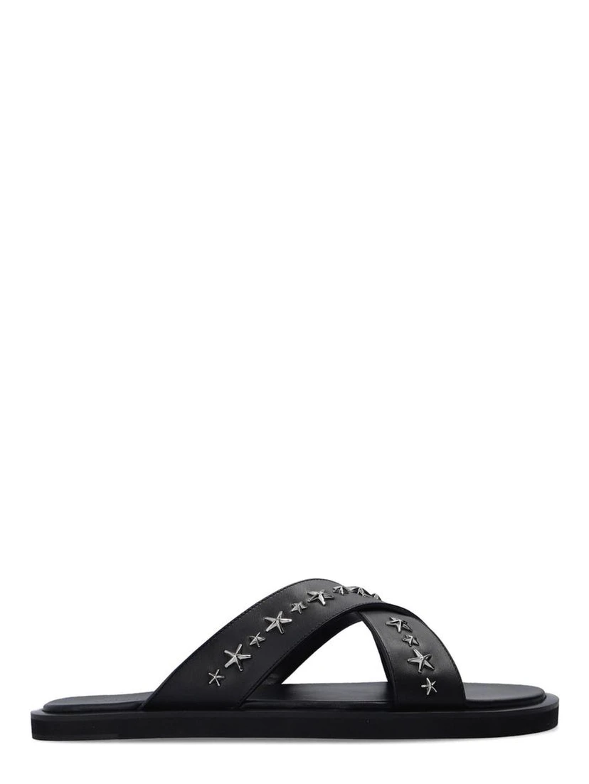 Black Calfskin Flat Sandals