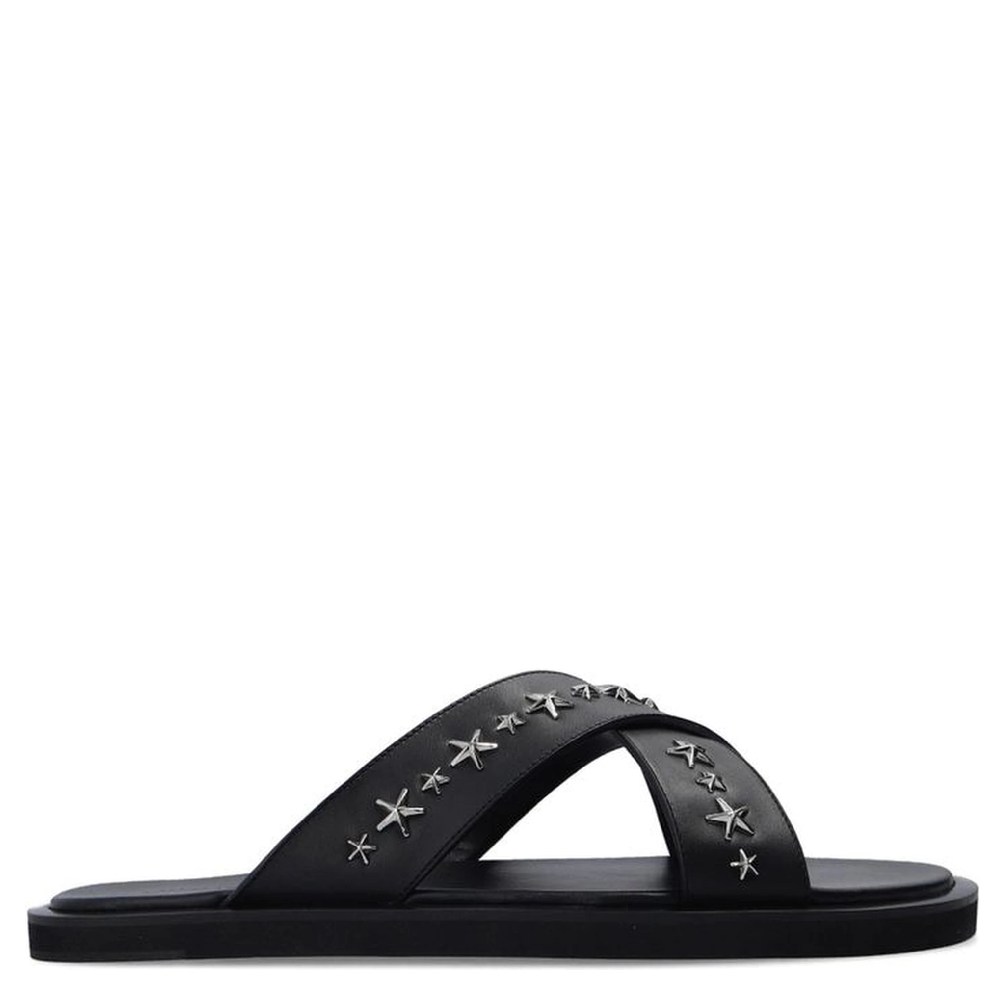 Black Calfskin Flat Sandals