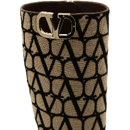 Beige Canvas High Heel Boots