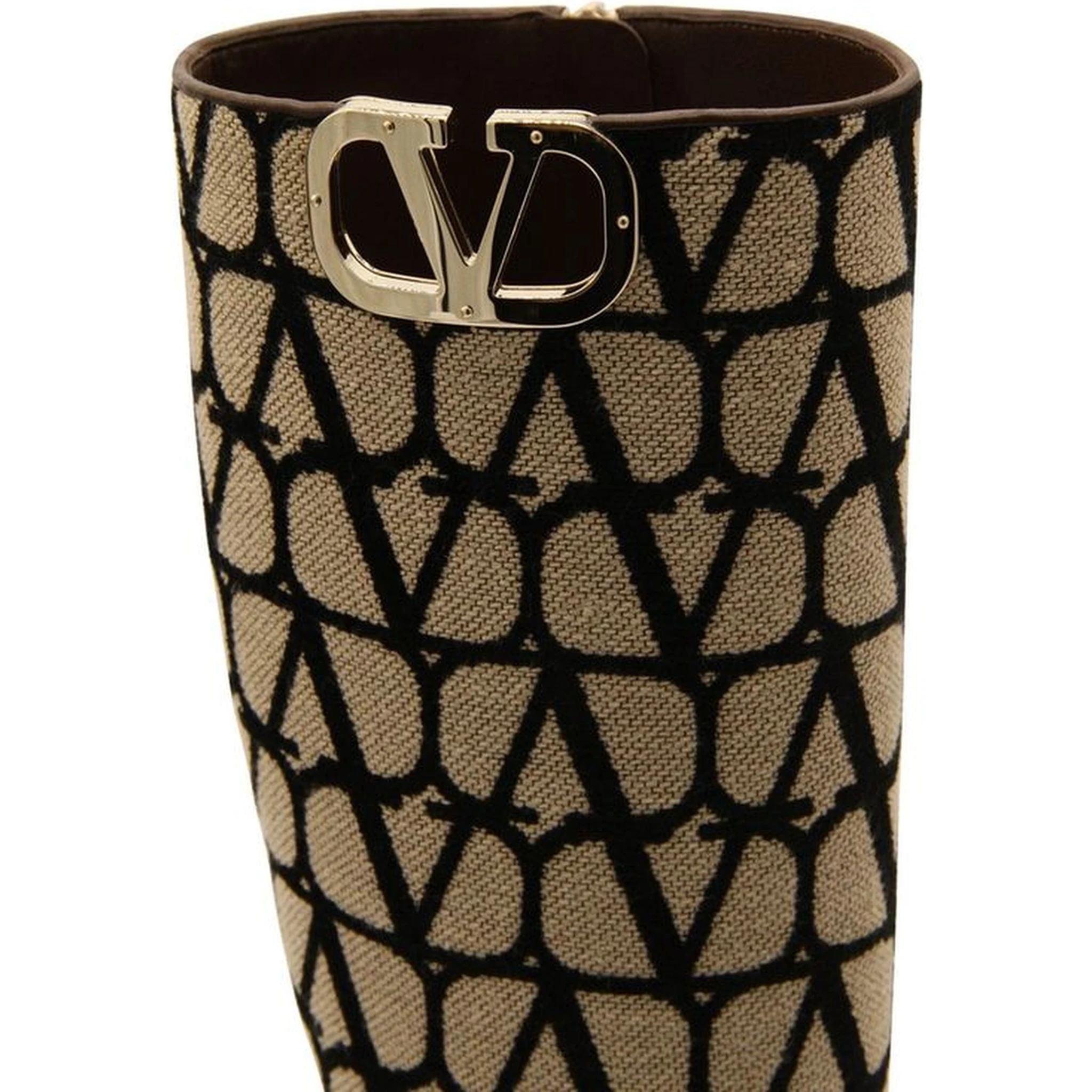 Beige Canvas High Heel Boots