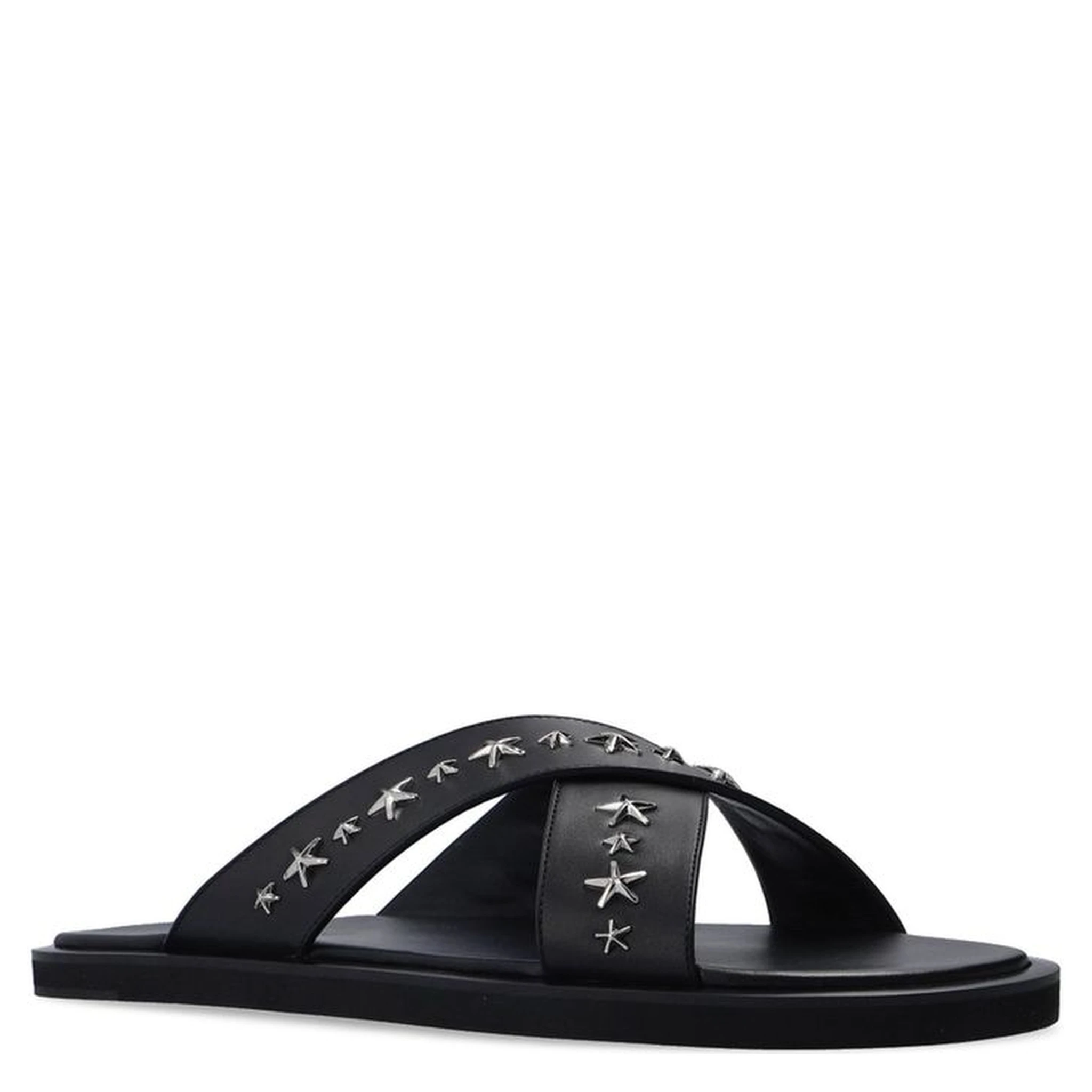 Black Calfskin Flat Sandals