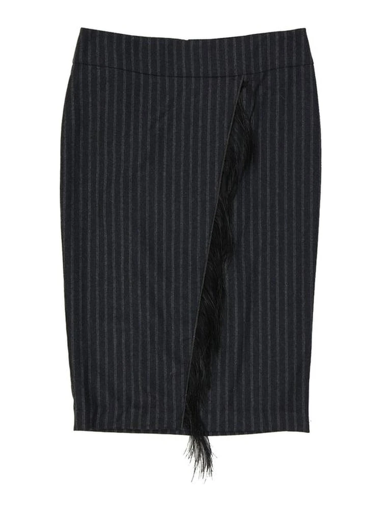 Gray Virgin Wool Midi Skirt