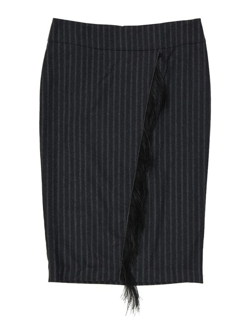 Gray Virgin Wool Midi Skirt