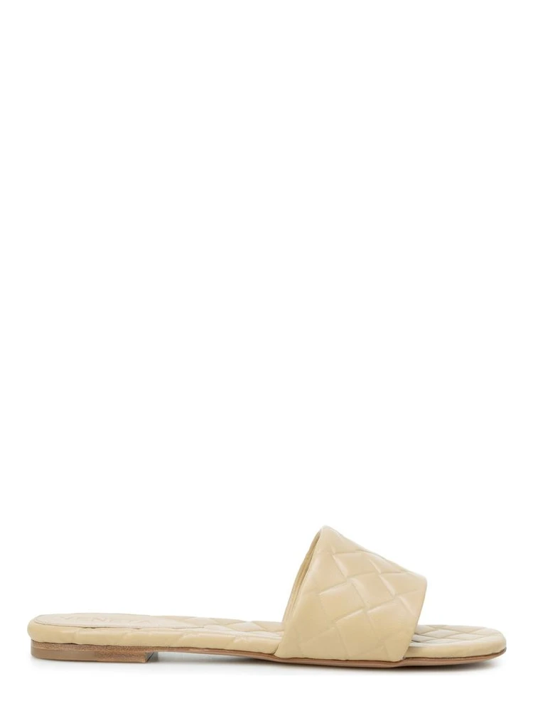 Beige Lamb Leather Flat Sandals