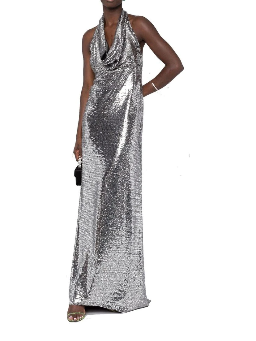 Silver Elastane Cocktail Dress