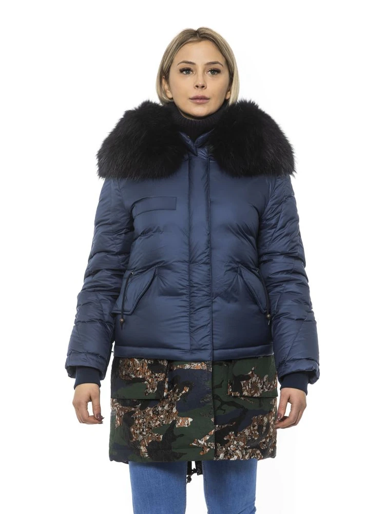 Blue Poly Parka with Hood for Women