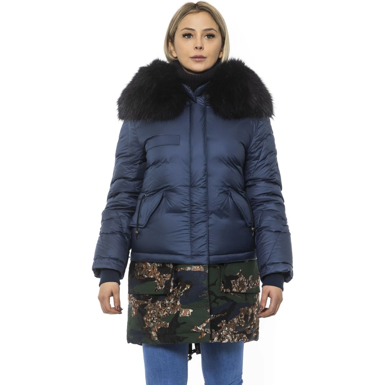 Blue Poly Parka with Hood for Women