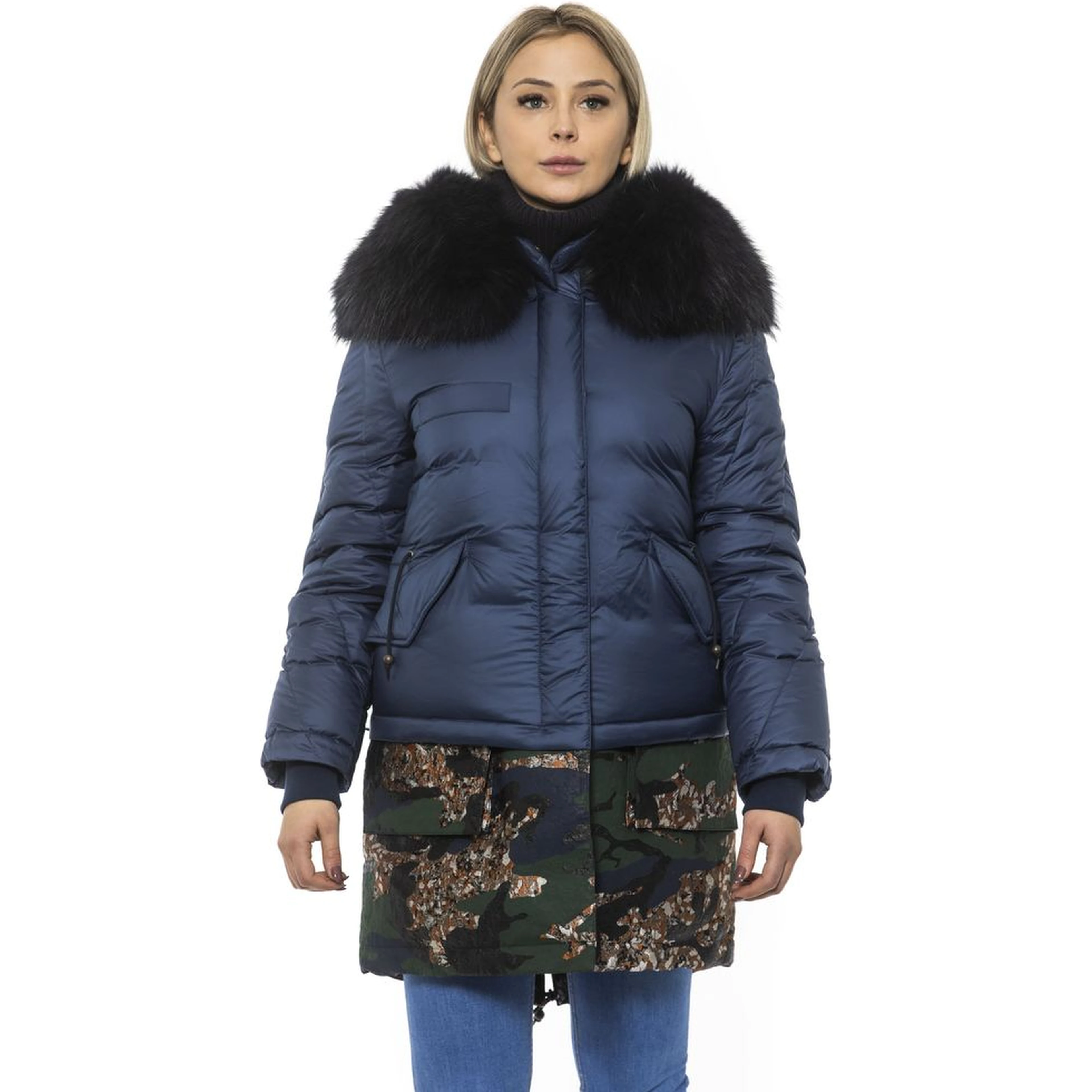 Blue Poly Parka with Hood for Women