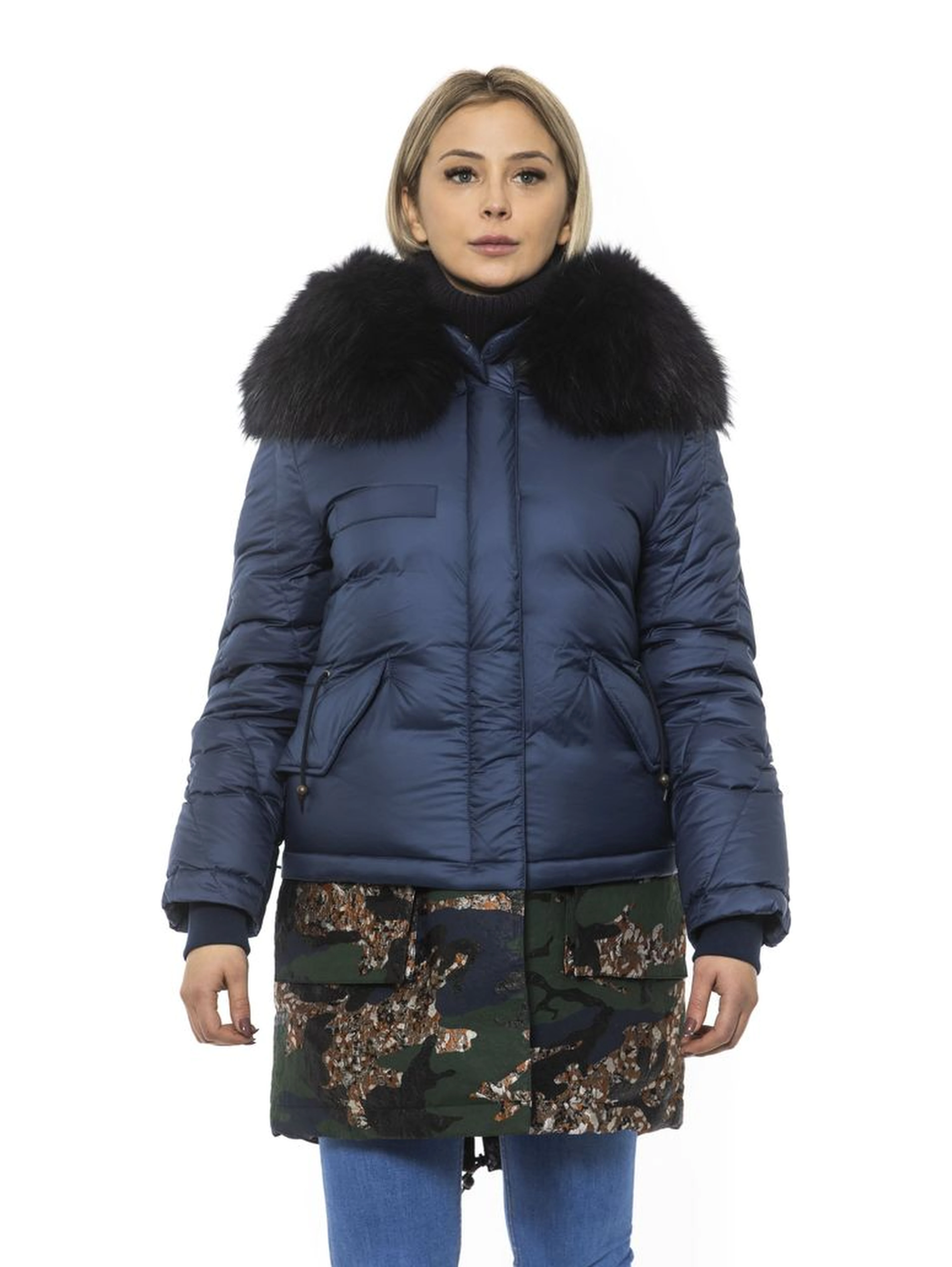 Blue Poly Parka with Hood for Women