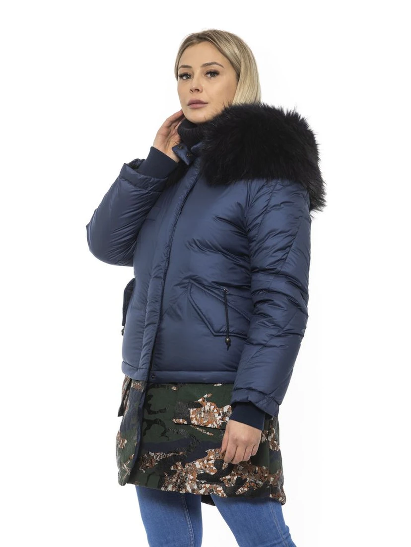 Blue Poly Parka with Hood for Women