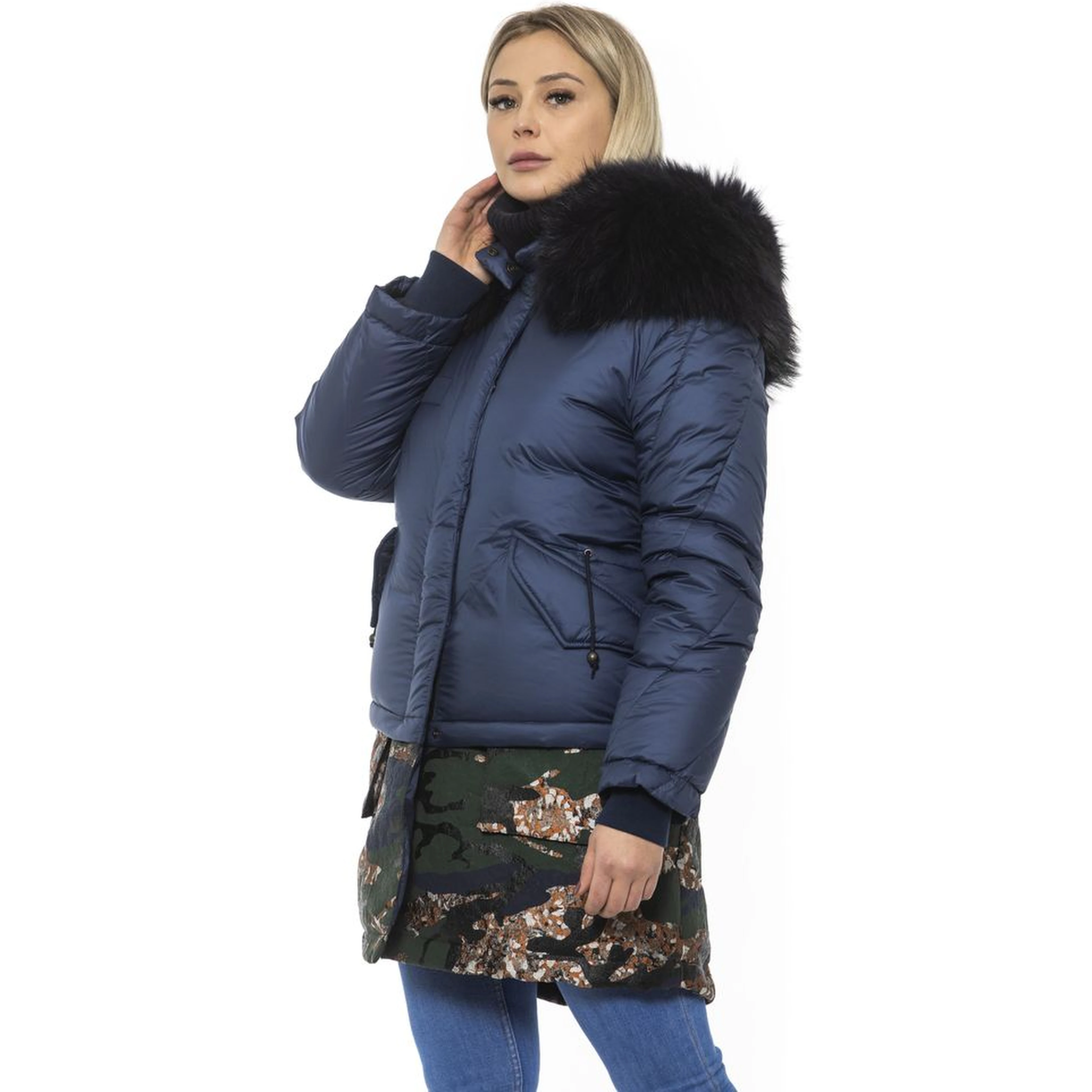 Blue Poly Parka with Hood for Women